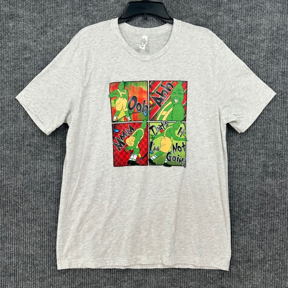 Bella + Canvas Grinch Graphic Tee Mens XL Gray Excellent Comic Strip Humor